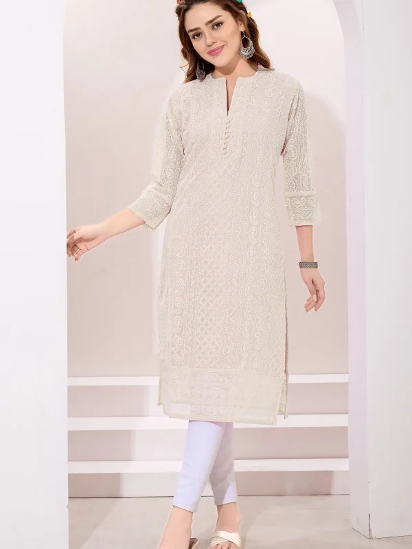 Cream Fine Georgette Kurta with Chicken Embroidery