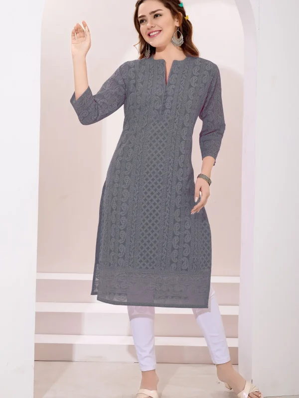 Gray Fine Georgette Kurta with Chicken Embroidery