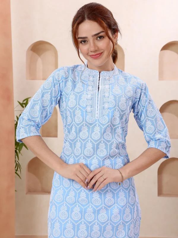 Joy In Turquoise Pure Cotton Chikankari Long Kurti