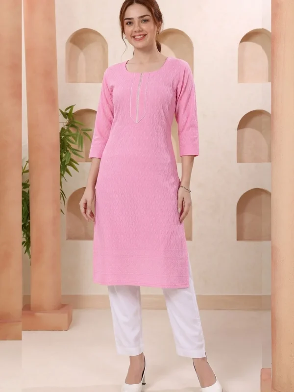 Rosy Pink Rayon Chikankari Long Kurta for Women