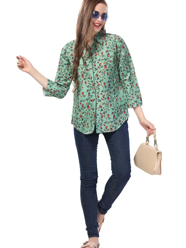 Pista Green Short Tunic in Poly Crepe
