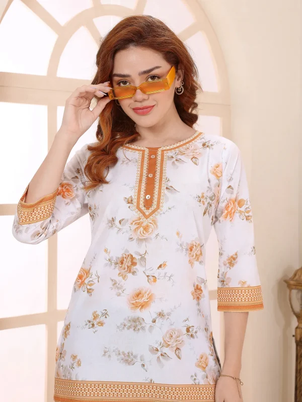 Mustard Cotton Short Kurti with Floral Print